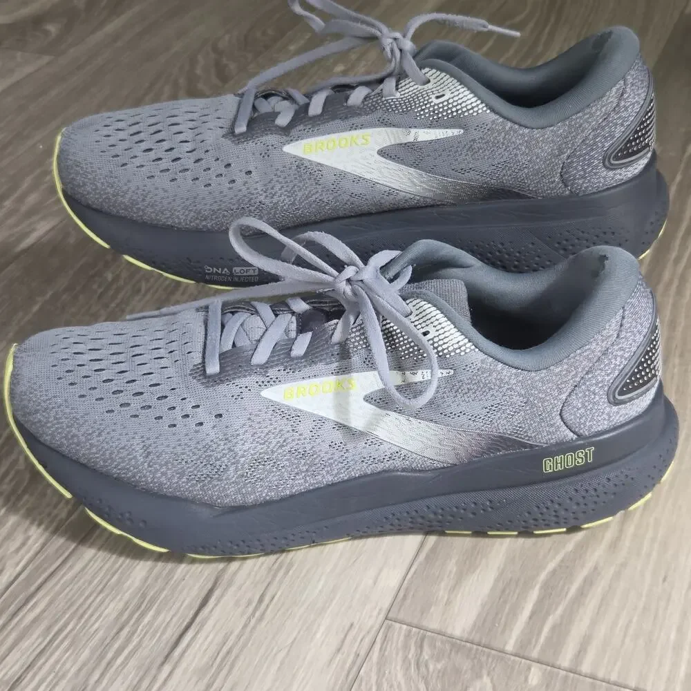 B4 Brooks Men’s 10 D Ghost 16 Primer/Grey/Lime Sneakers 1104184E040